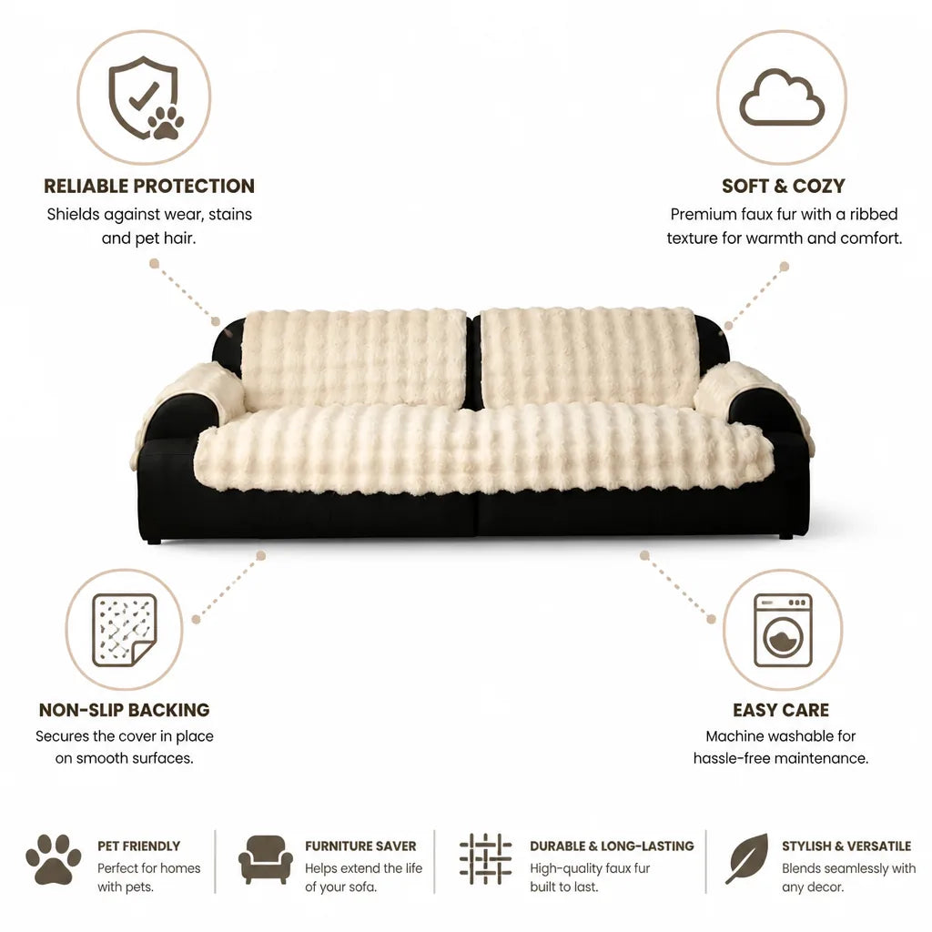 Sofa Throw Faux Fur Non-Slip Back Machine Washable