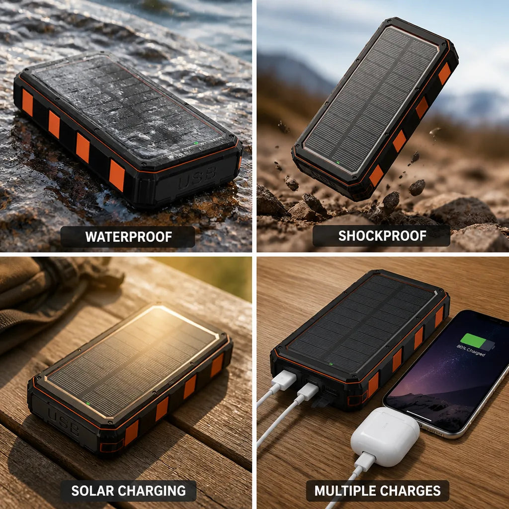 Solar Power Bank 20000 mAh Waterproof & Shockproof
