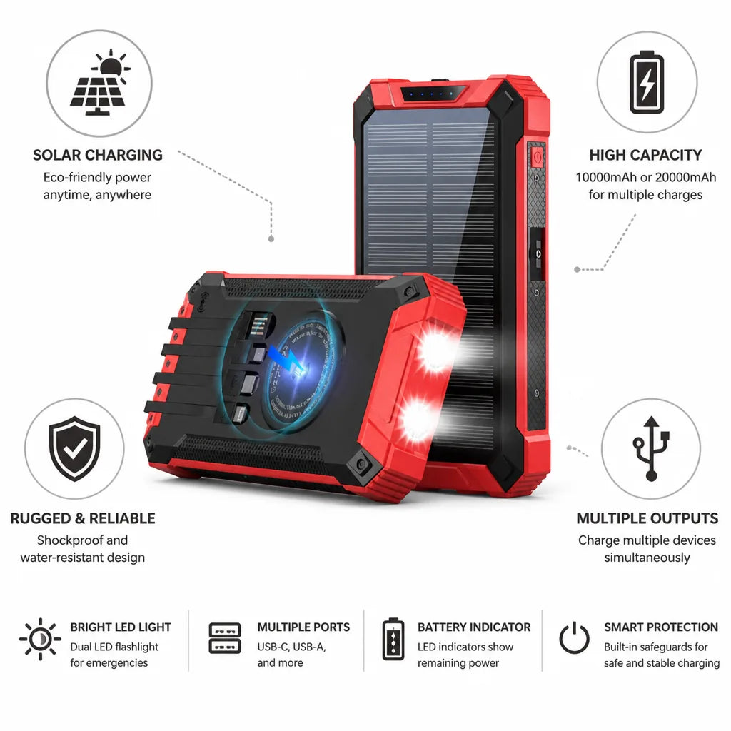 Solar Power Bank High Capacity Shockproof