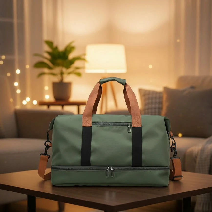 Sports Bag Shoe Compartment & Wet Pocket Detachable Strap