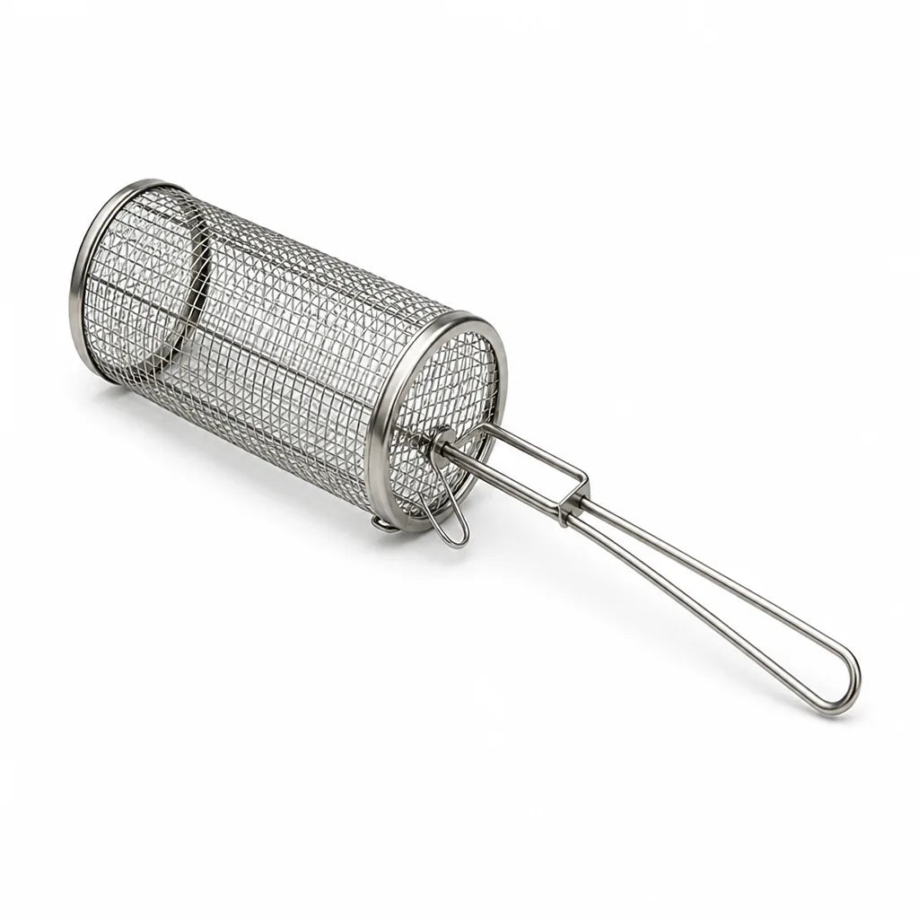Stainless Steel Rotisserie-Compatible BBQ Grill Basket (360° Rotation)