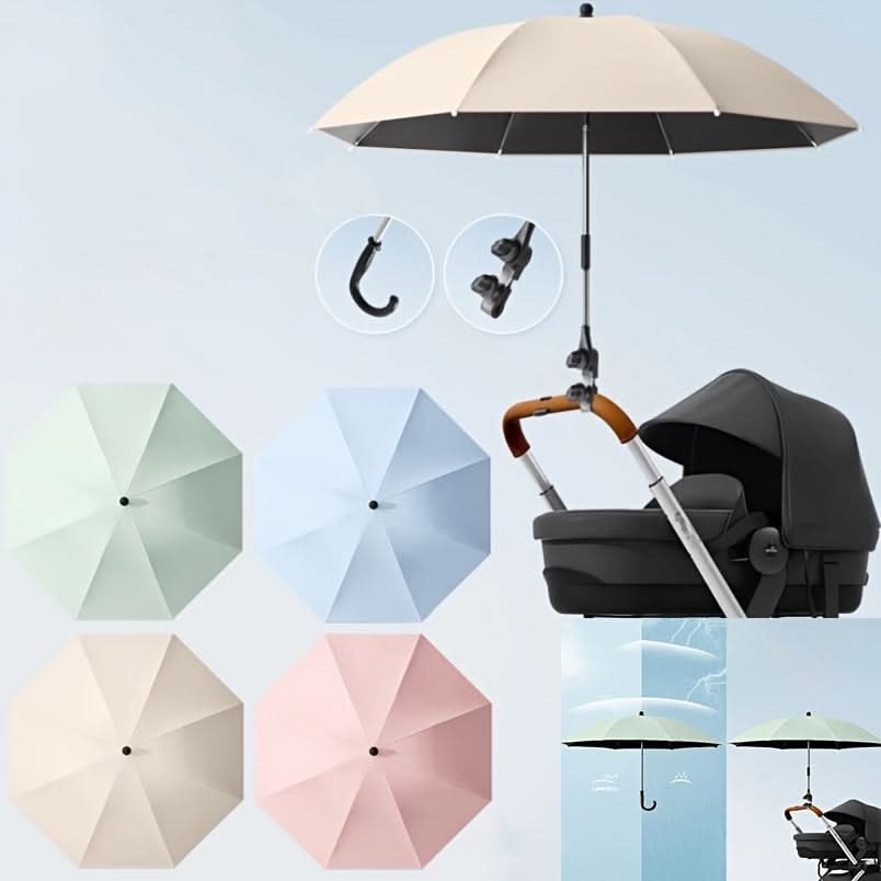 Stroller Sunshade Umbrella UV-Resistant Bendable Arm & Clamp Mount