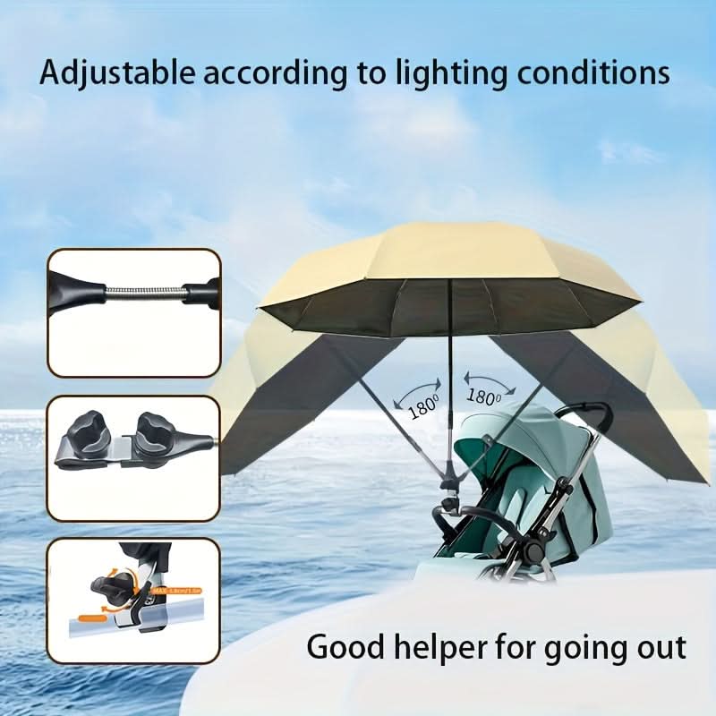 Stroller Sunshade Umbrella UV-Resistant Bendable Arm & Clamp Mount
