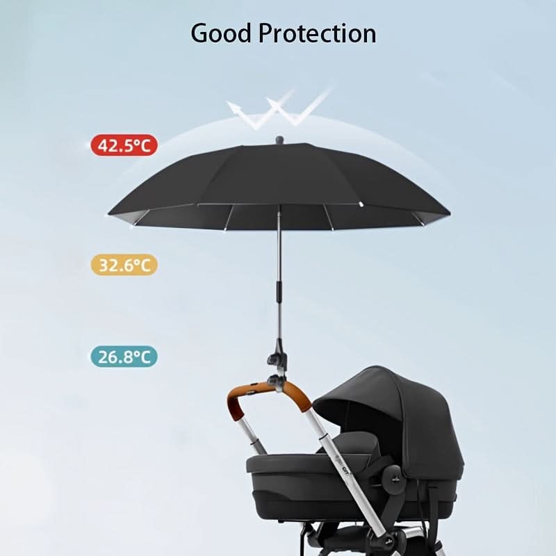 Stroller Sunshade Umbrella UV-Resistant Bendable Arm & Clamp Mount
