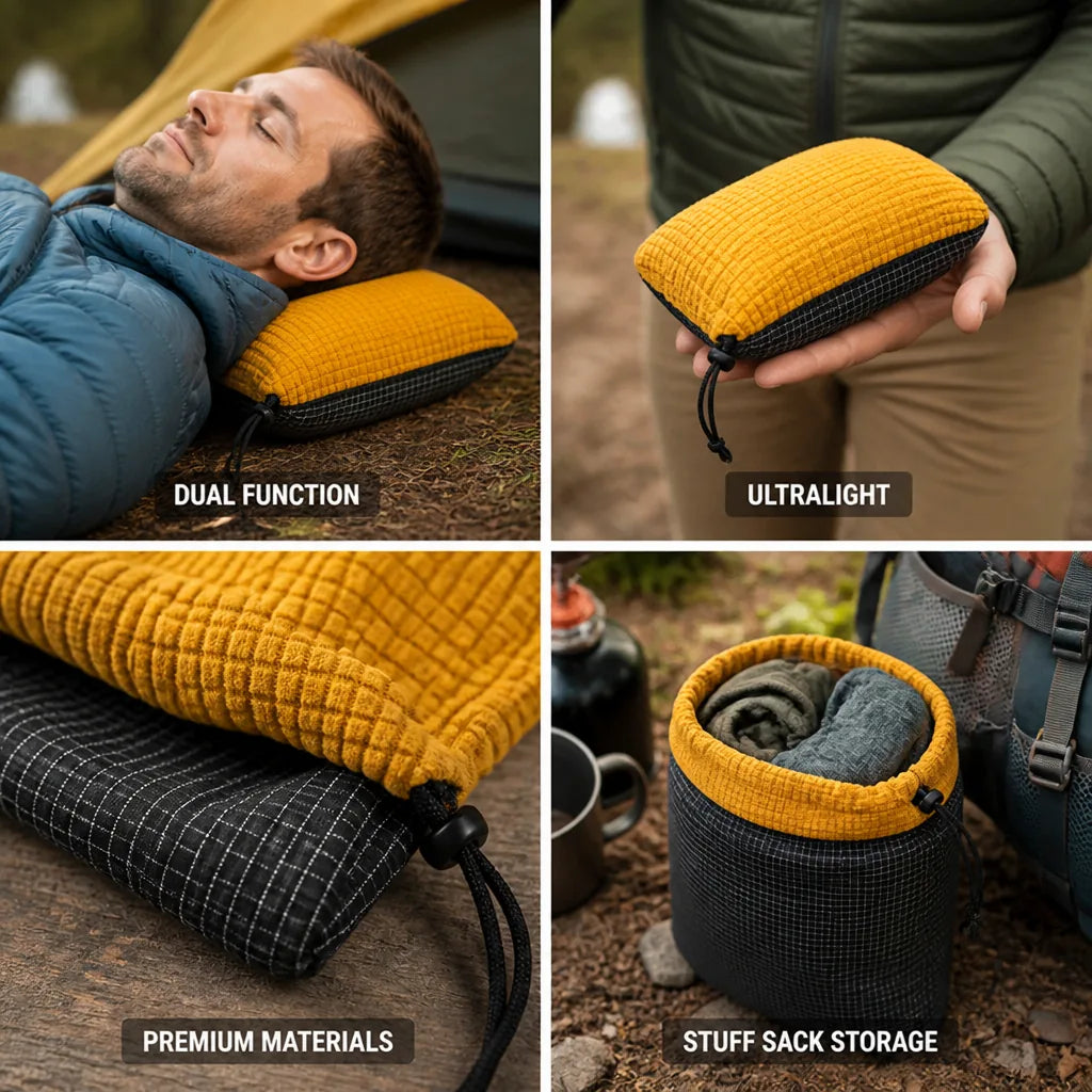 Stuff Sack Pillow 2-In-1 Ultralight UHMWPE Nylon & Fleece