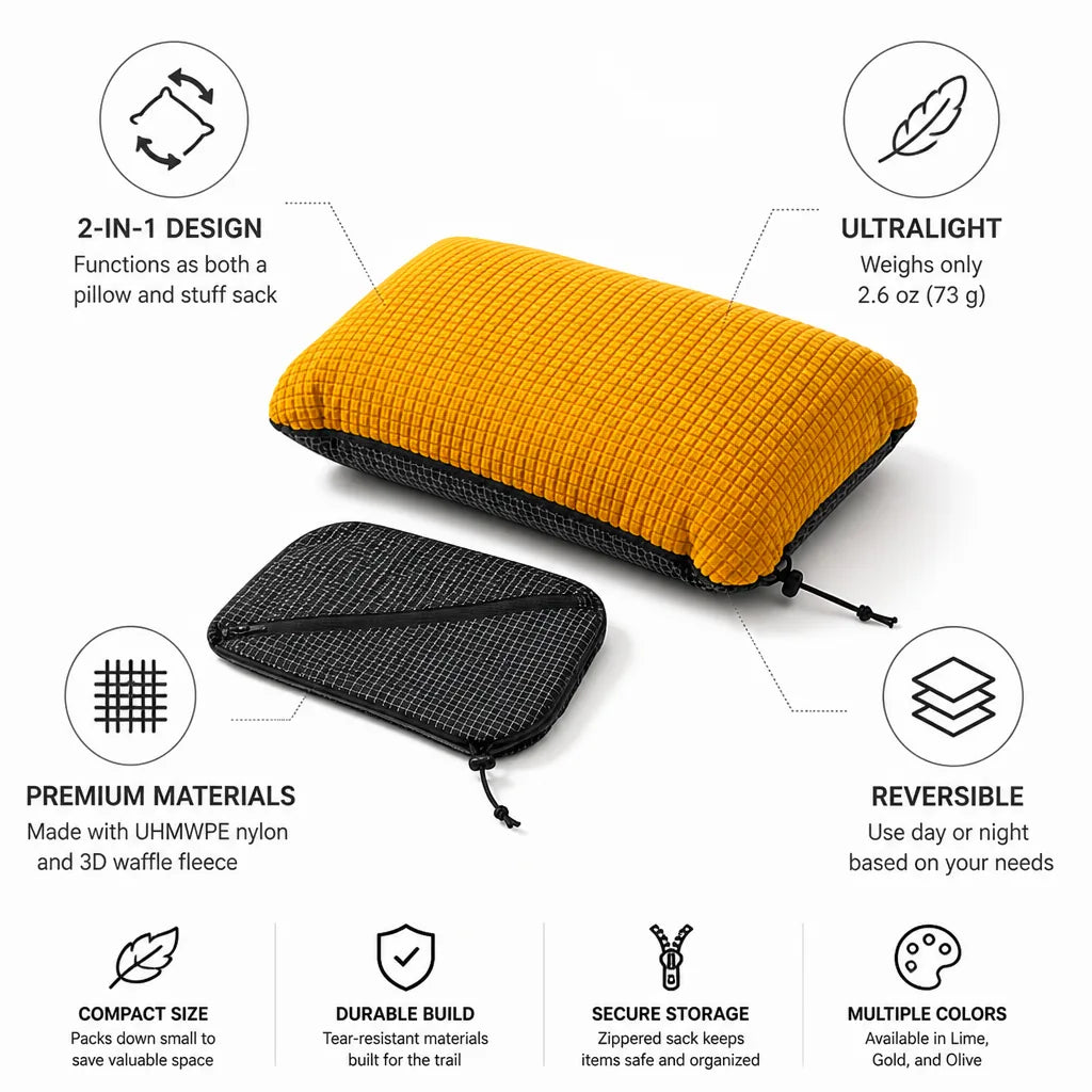 Stuff Sack Pillow 2-In-1 Ultralight UHMWPE Nylon & Fleece