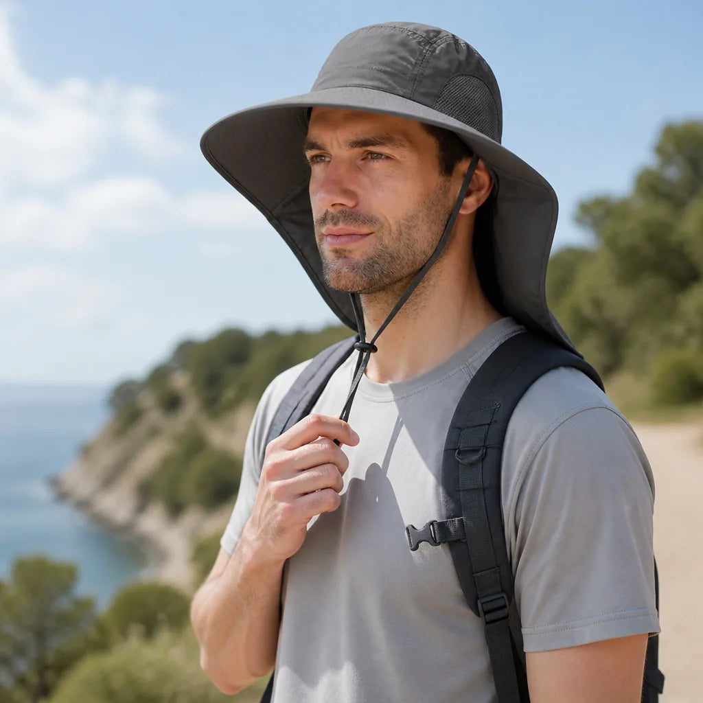 Sun Hat Wide Brim & Neck Flap Breathable Nylon