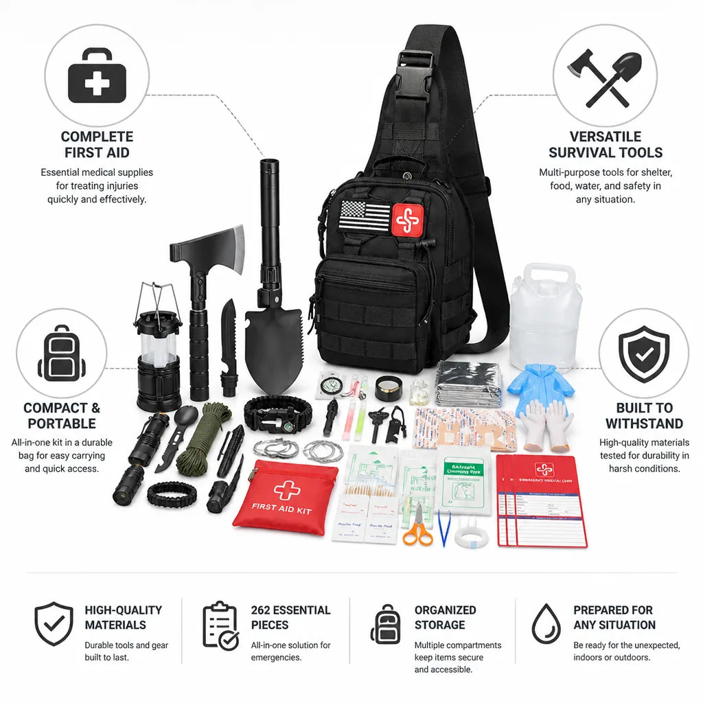 Survival Kit 262-Piece First Aid & Carbon Steel Tools
