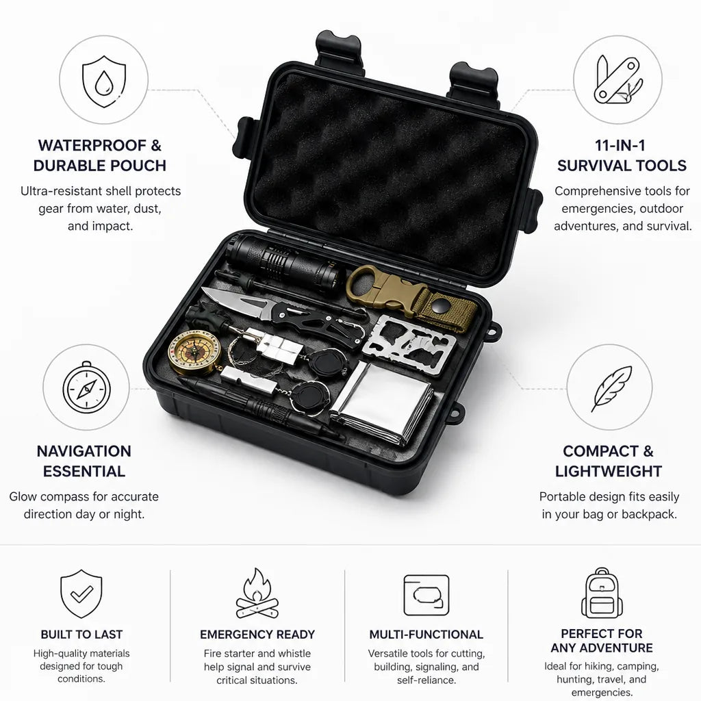 Survival Kit Waterproof Pouch & Tactical Tools