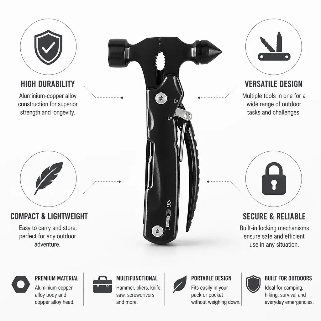 Survival Multi-Tool Compact & Lightweight Aluminum-Copper Alloy