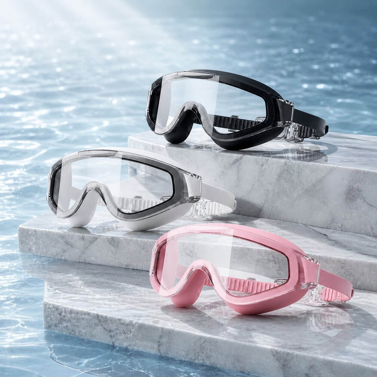 Swim Goggles Anti-Fog HD Lenses Adjustable Silicone Strap