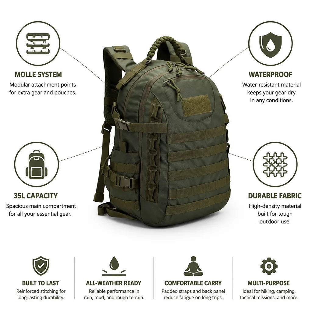 Tactical Backpack 35L Waterproof MOLLE System
