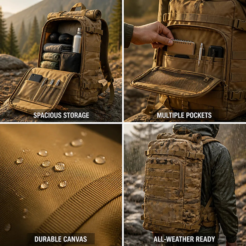 Tactical Backpack Canvas Multi-Pocket 13.2 Gallon