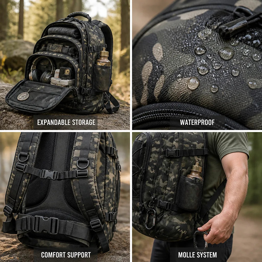 Tactical Backpack Expandable To 15.9 Gal 600D Waterproof MOLLE