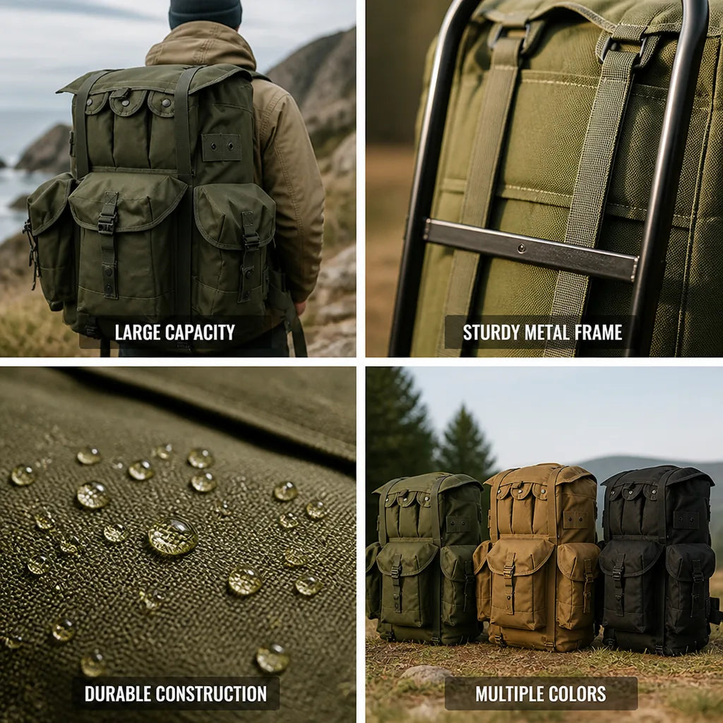 Tactical Backpack Large Capacity External Metal Frame