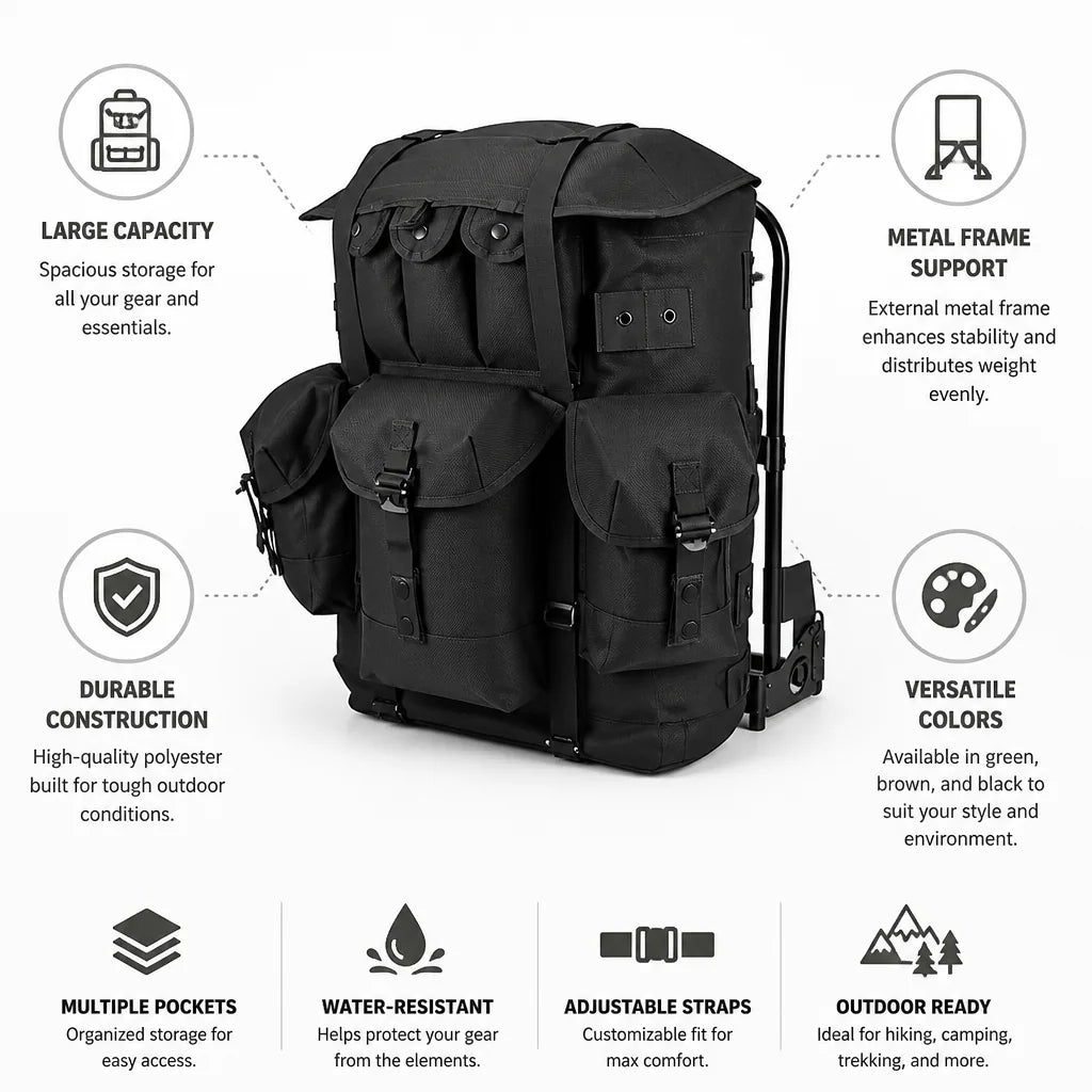 Tactical Backpack Large Capacity External Metal Frame