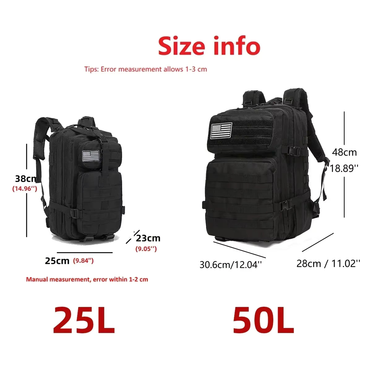 Tactical Backpack MOLLE Modular Durable 25/50L