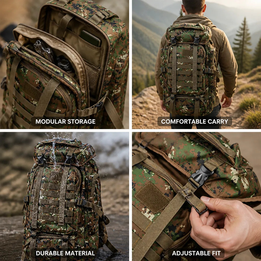 Tactical Backpack Modular Compartments Breathable Padded Back