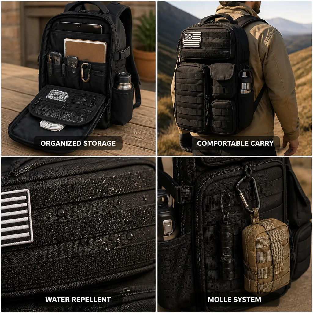 Tactical Backpack Molle System Multiple Compartments Water-Repellent