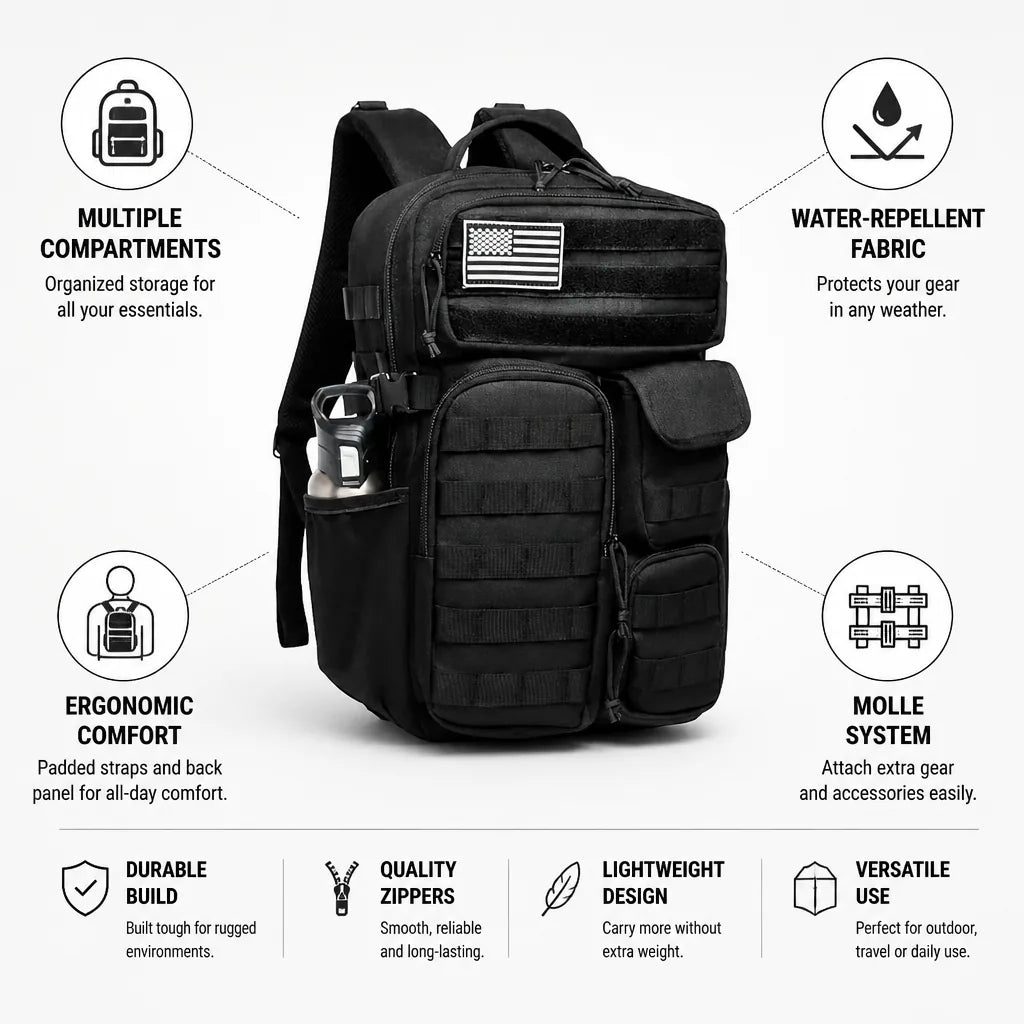 Tactical Backpack Molle System Multiple Compartments Water-Repellent