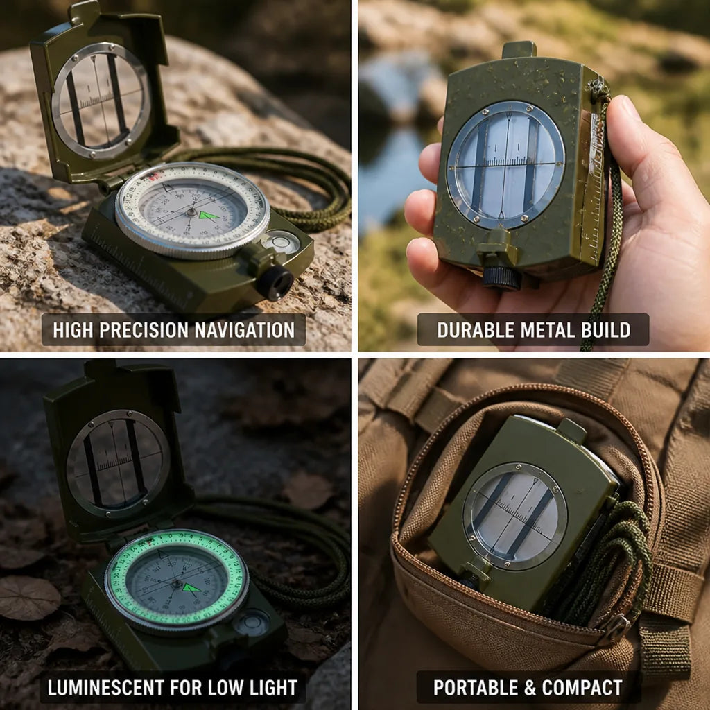 Tactical Compass High-Precision Sighting Metal Body & Luminescent Dial