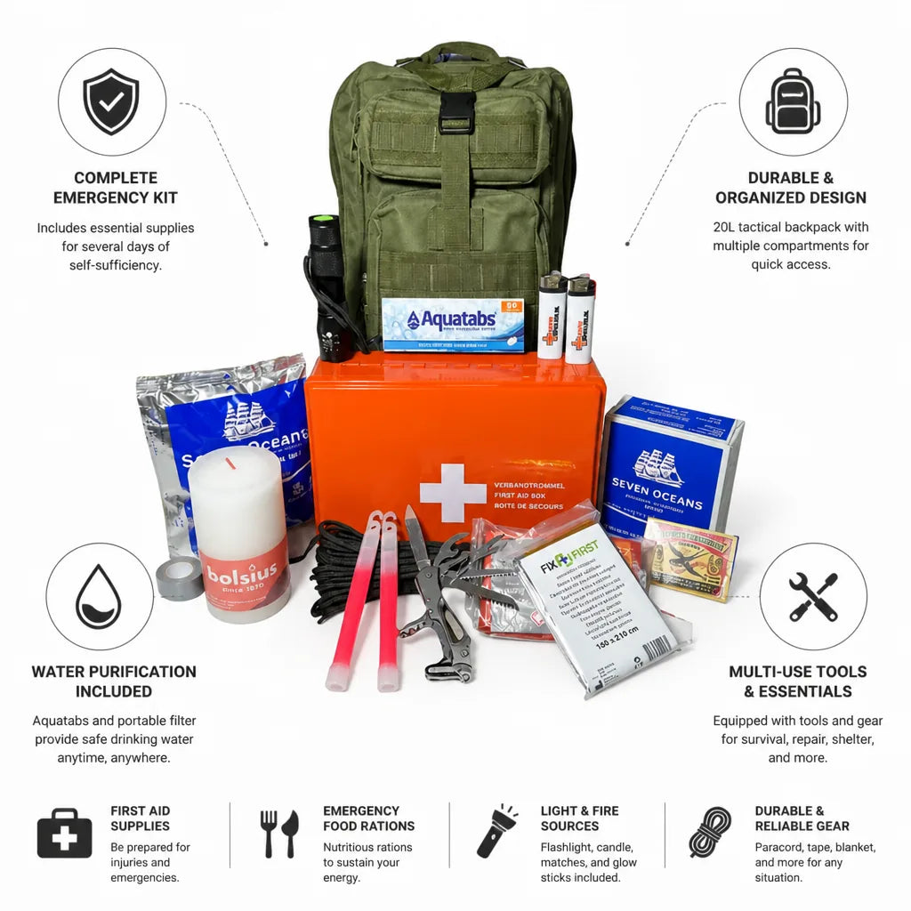 Tactical Emergency Backpack 20L First Aid & Water Purification