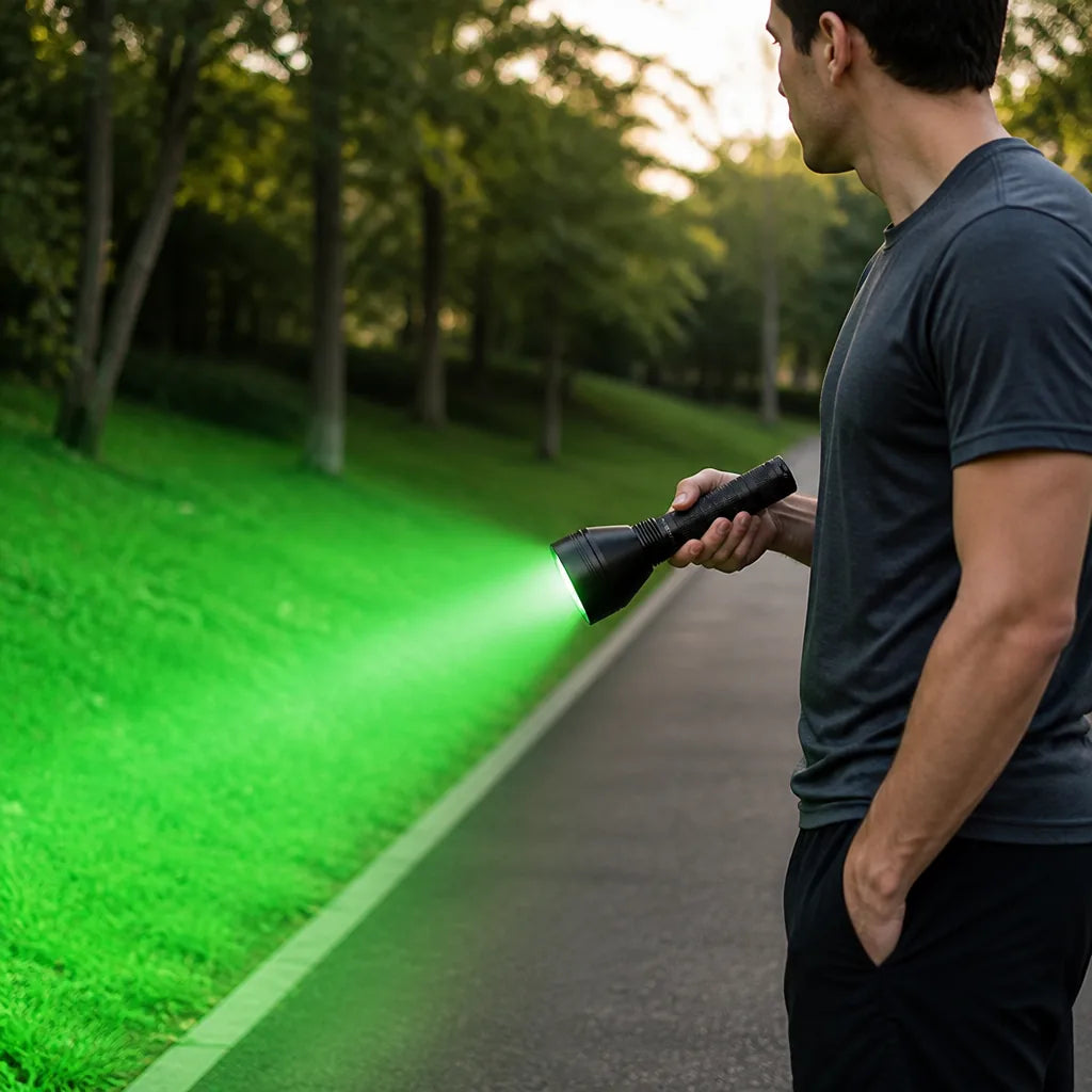 Tactical Flashlight Green LED Long-Range & Rechargeable 21700 Battery