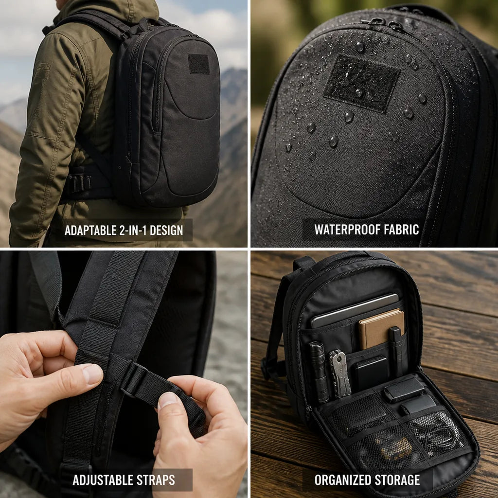 Tactical Vest Backpack Convertible Waterproof Adjustable Straps