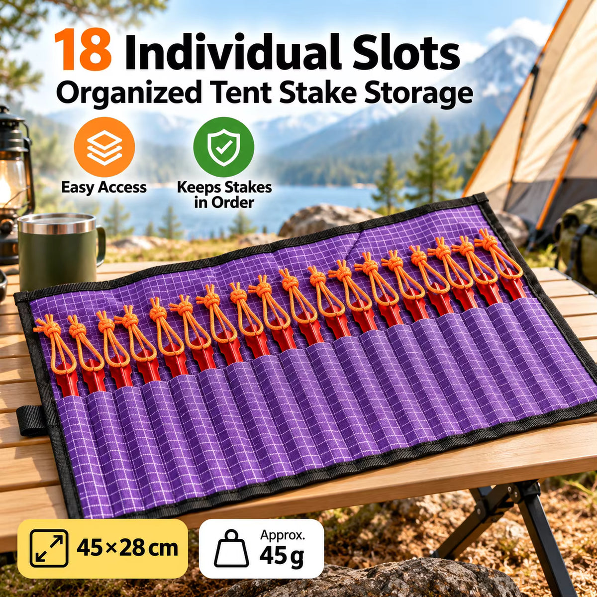 Tent Stake Organizer Roll Ultralight UHMWPE 18 Slots