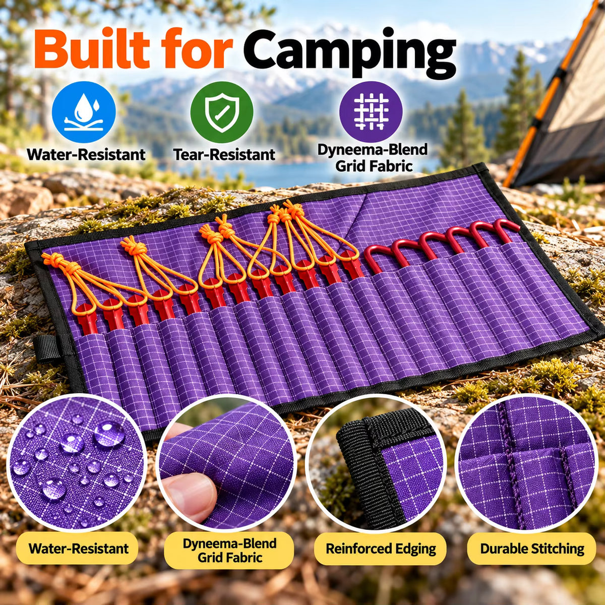 Tent Stake Organizer Roll Ultralight UHMWPE 18 Slots