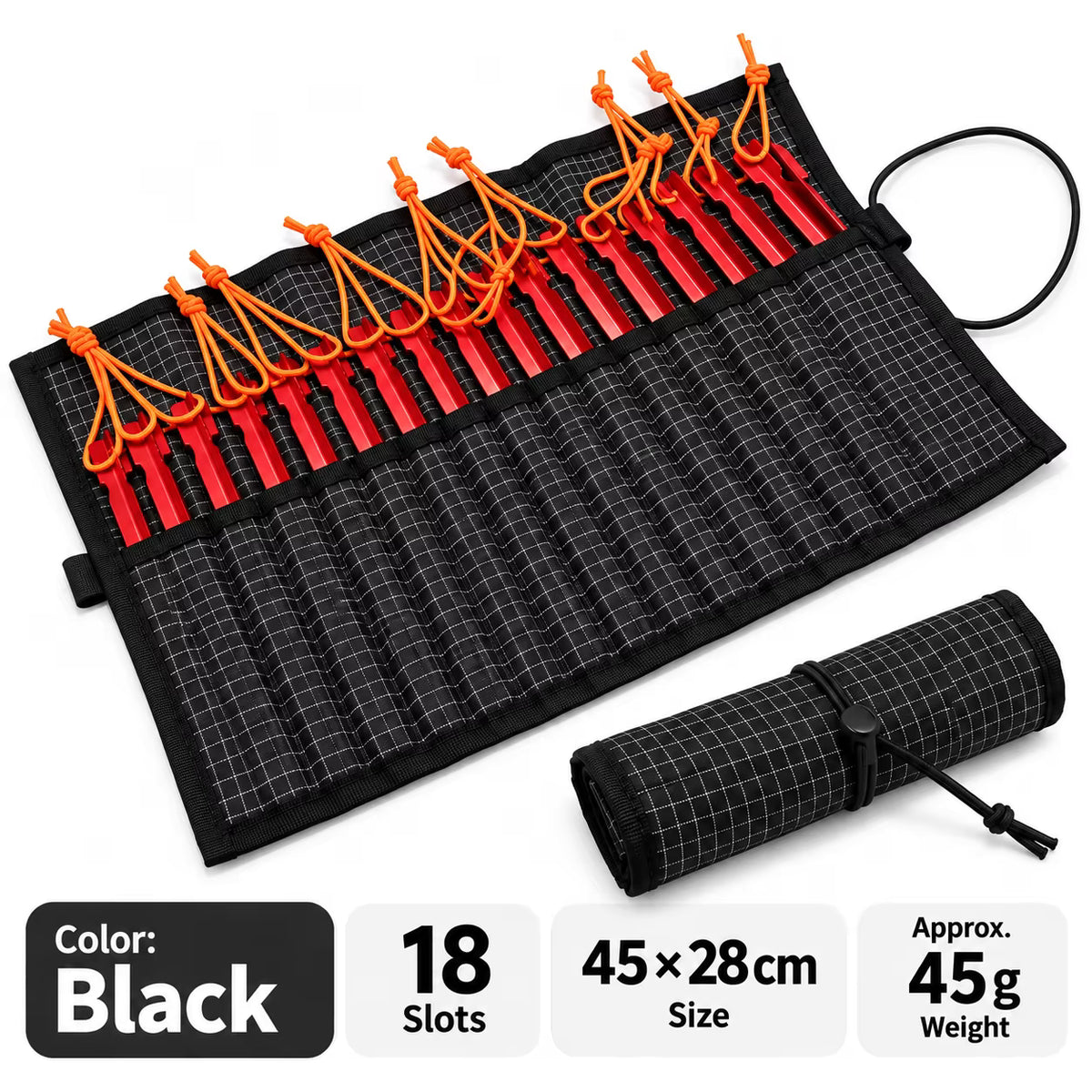 Tent Stake Organizer Roll Ultralight UHMWPE 18 Slots