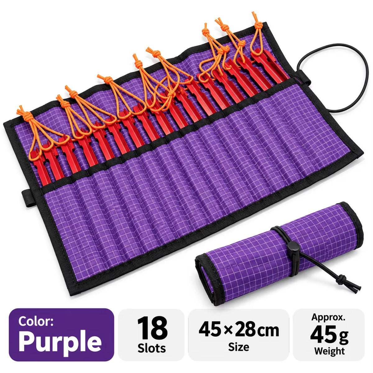 Tent Stake Organizer Roll Ultralight UHMWPE 18 Slots