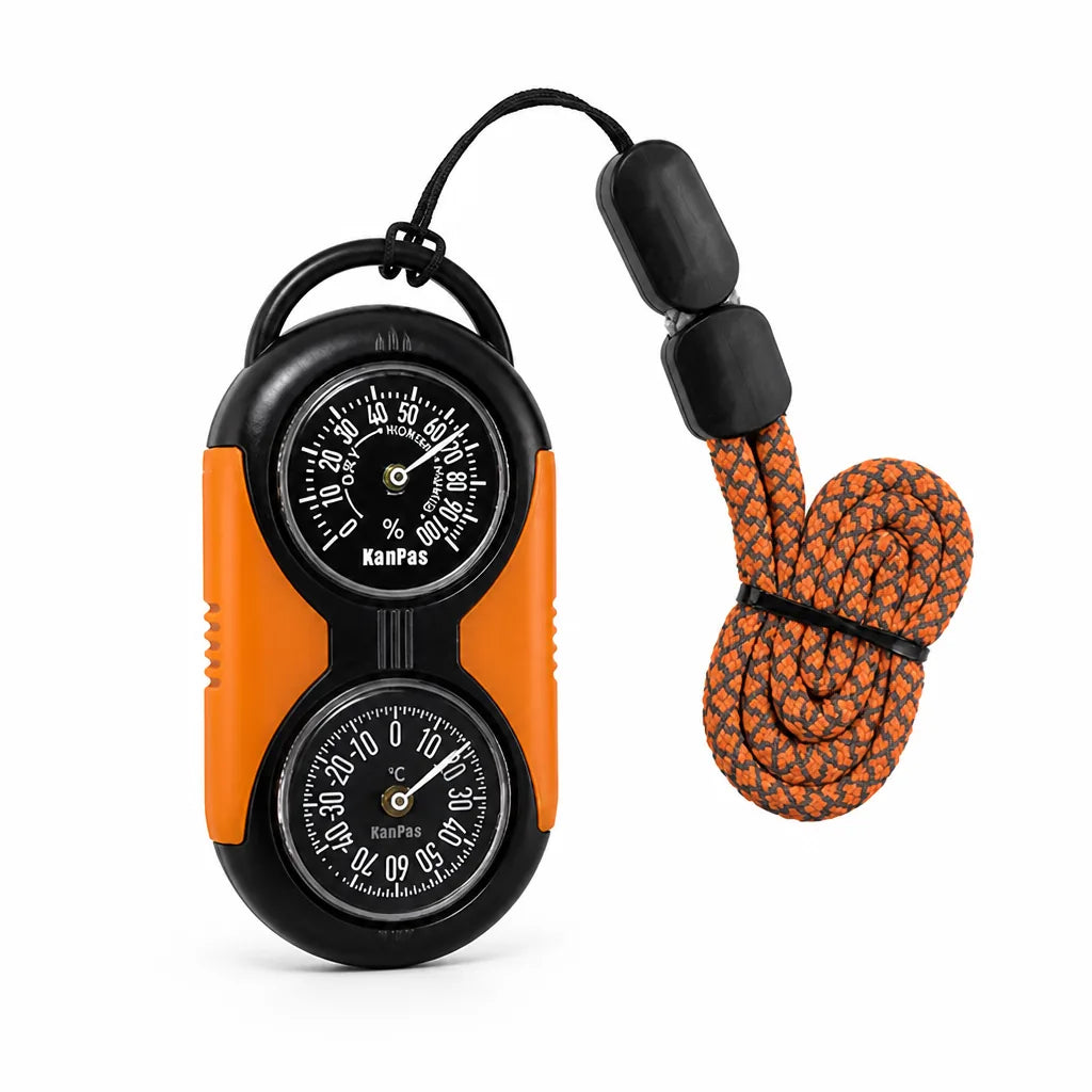 Thermometer & Hygrometer With Compass Polished Metal Reflective Lanyard