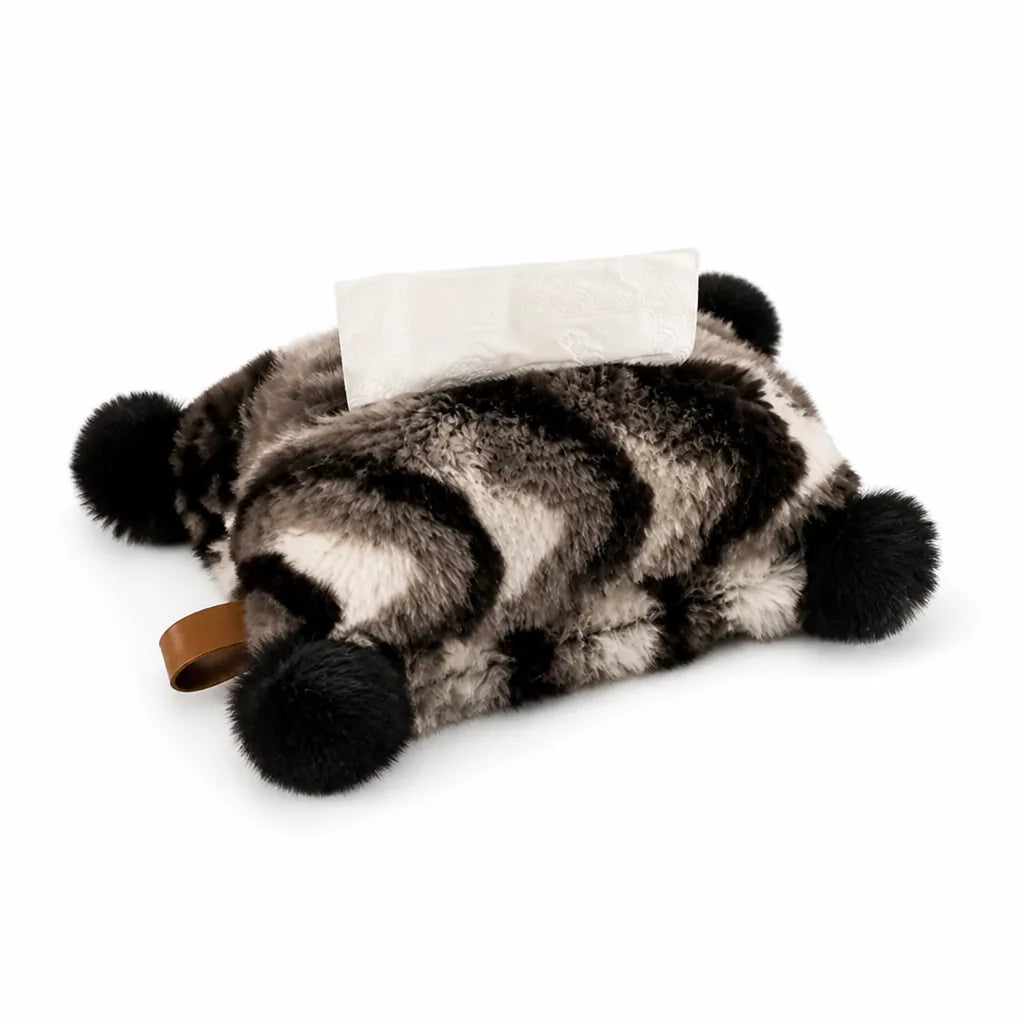 Tissue Box Cover Faux Fur Pom-Pom Handle