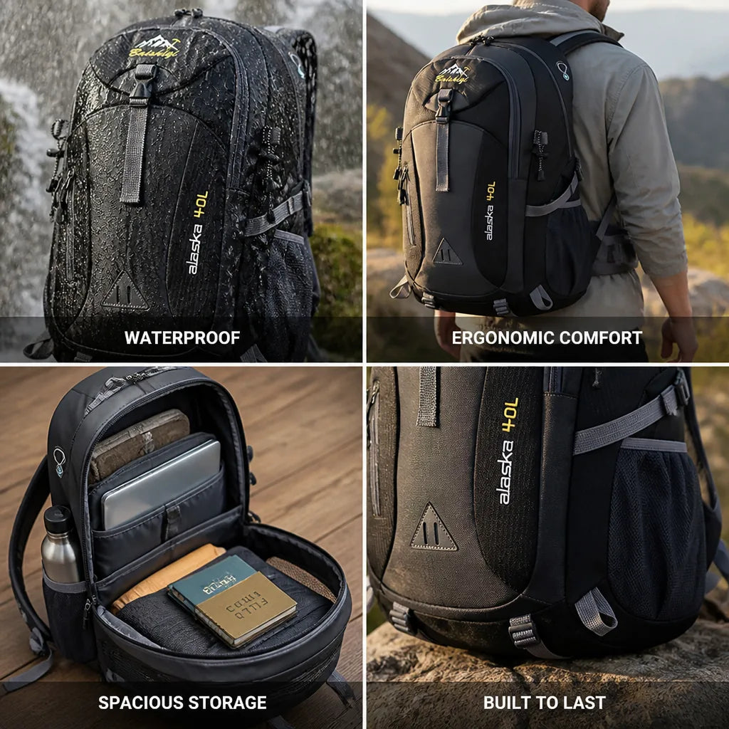 Travel Backpack Waterproof Spacious Compartments Ergonomic Padded Straps