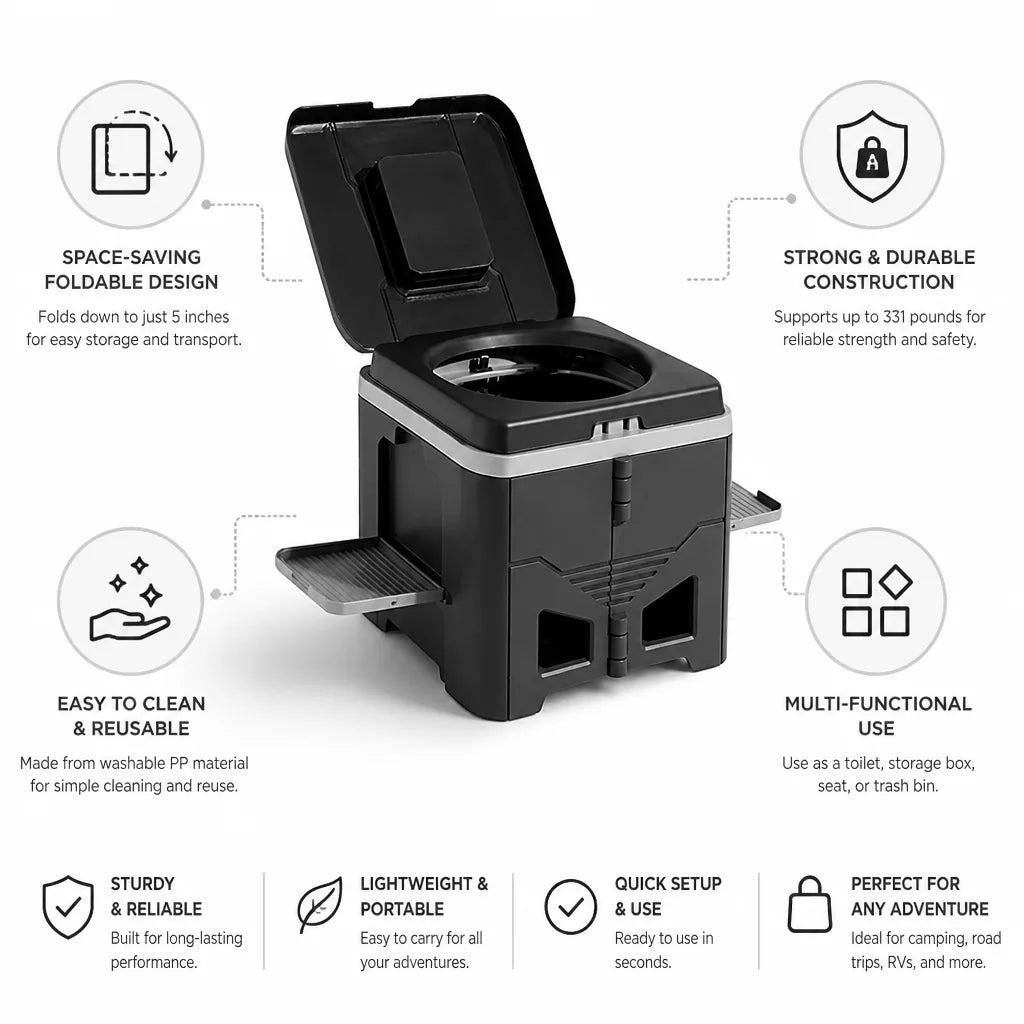 Travel Toilet Foldable Space-Saving 331 Pound Capacity