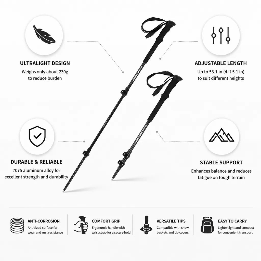Trekking Pole Ultralight 7075 Aluminum Adjustable Length