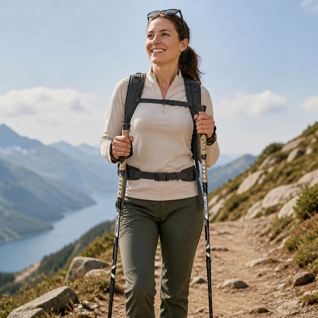 Trekking Poles Telescopic Aluminum Cork Handle 2 Pack
