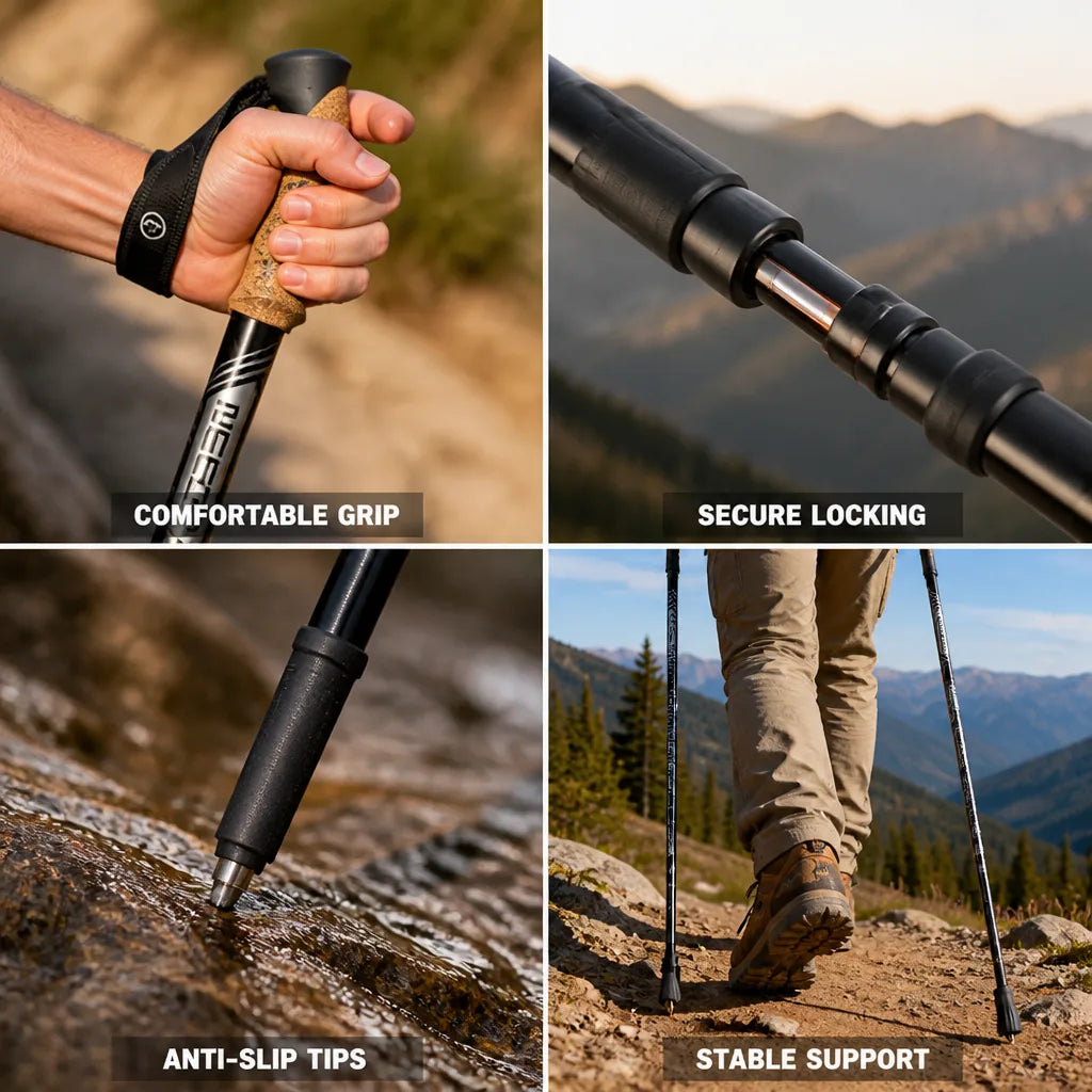 Trekking Poles Telescopic Aluminum Cork Handle 2 Pack