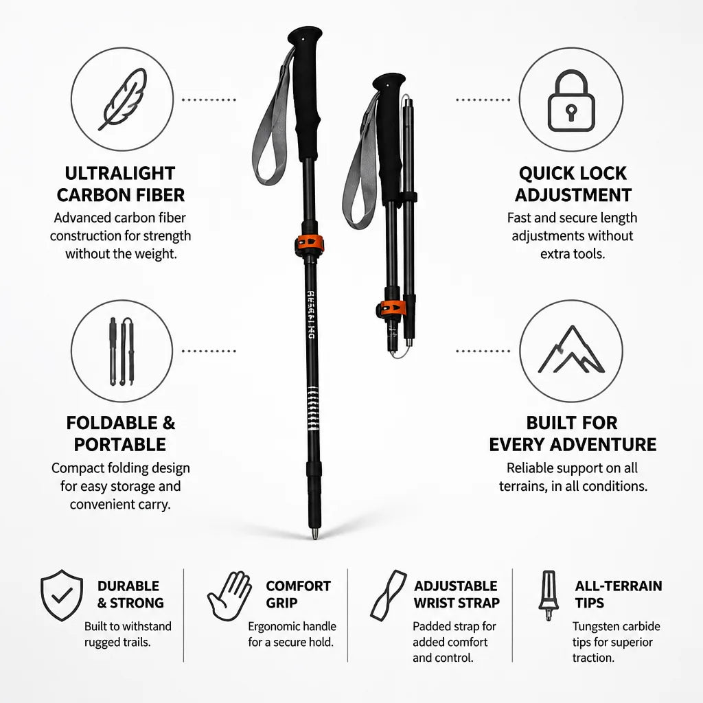 Trekking Poles Ultralight Carbon Fiber Quick-Lock