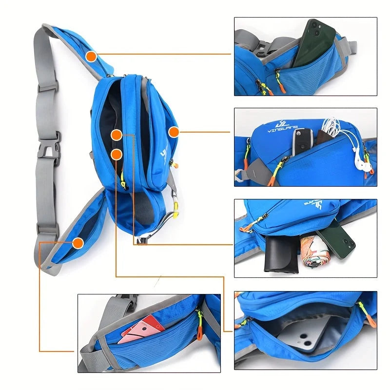 Waist Bag Durable Nylon Bottle Holder Multiple Zip Pockets