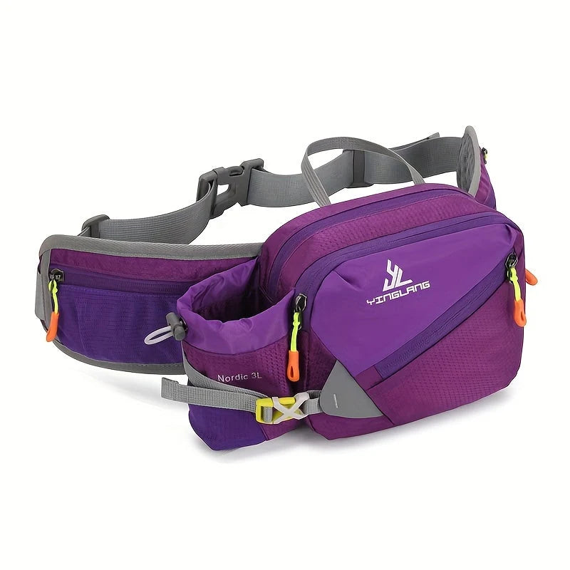 Waist Bag Durable Nylon Bottle Holder Multiple Zip Pockets