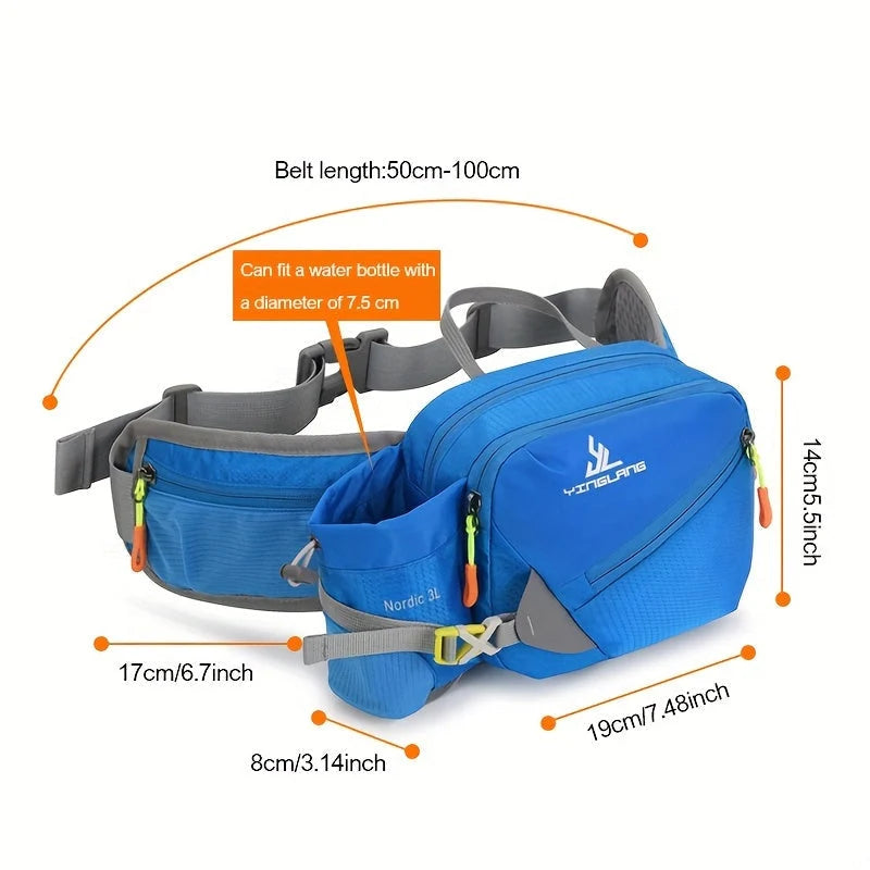 Waist Bag Durable Nylon Bottle Holder Multiple Zip Pockets