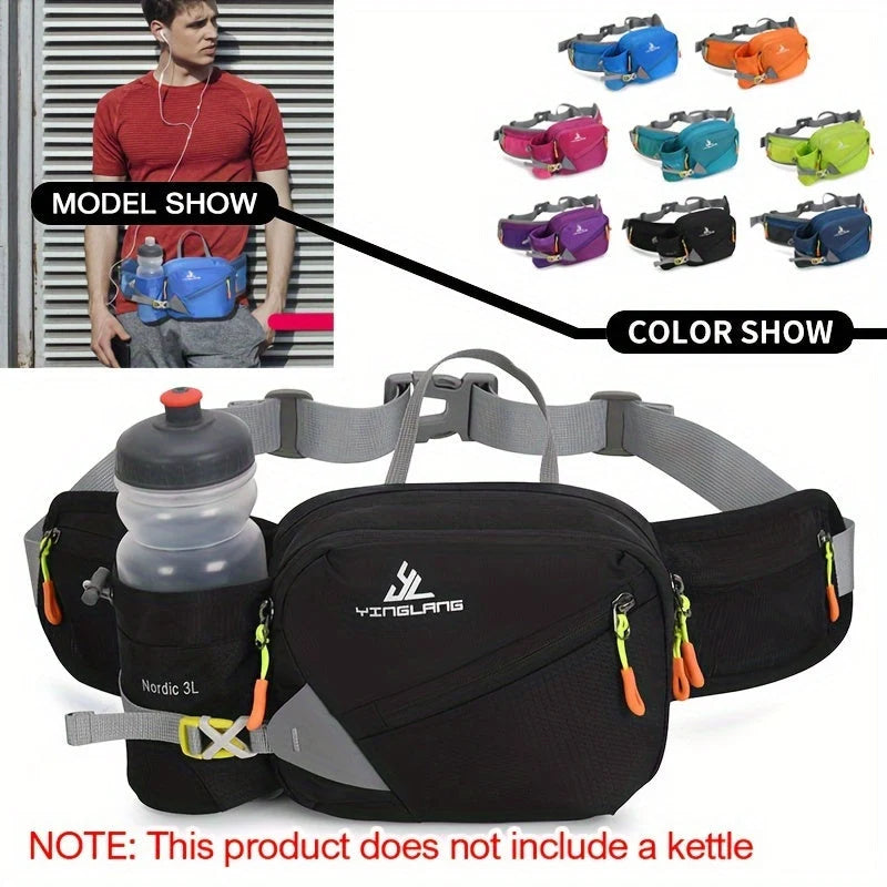 Waist Bag Durable Nylon Bottle Holder Multiple Zip Pockets