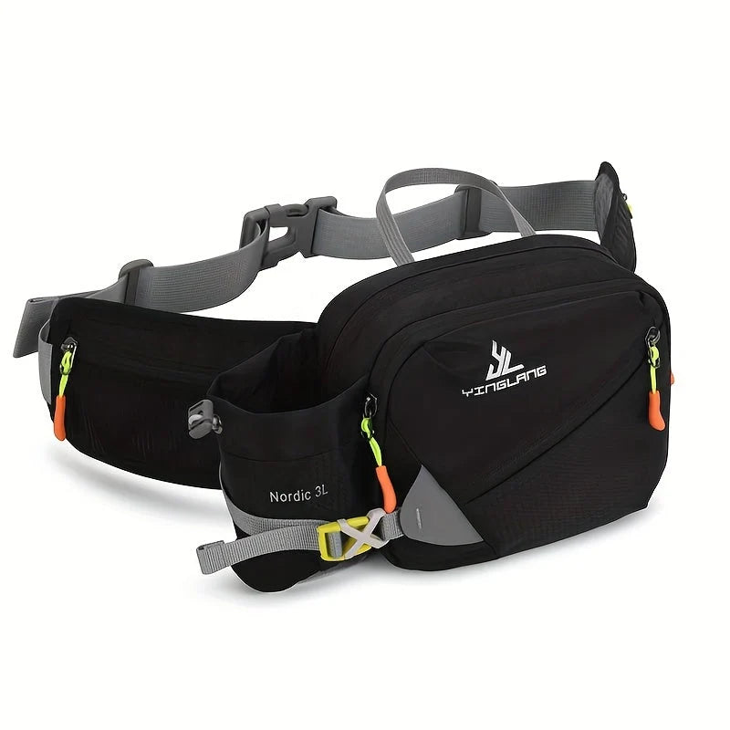 Waist Bag Durable Nylon Bottle Holder Multiple Zip Pockets