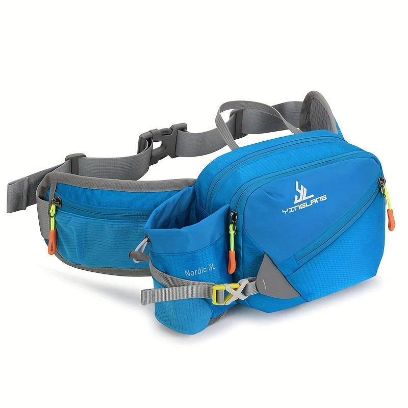 Waist Bag Durable Nylon Bottle Holder Multiple Zip Pockets