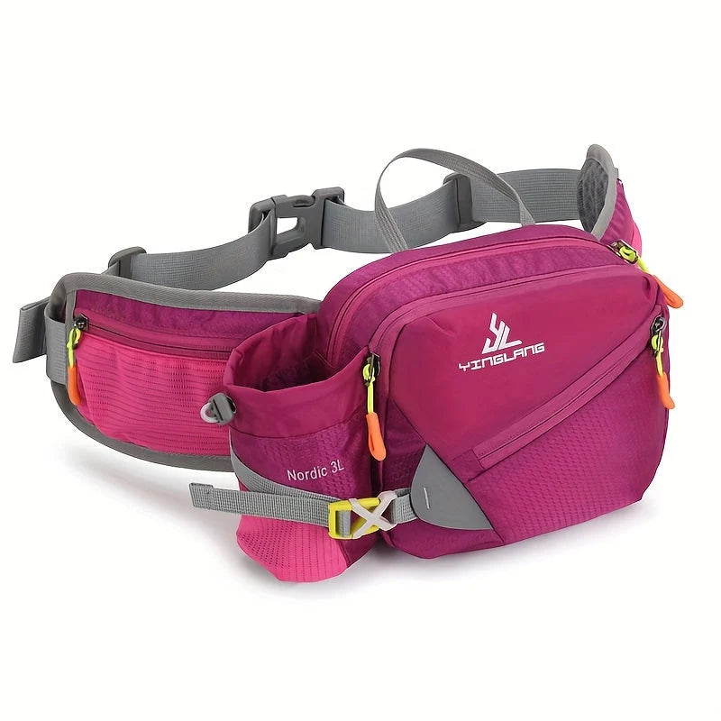 Waist Bag Durable Nylon Bottle Holder Multiple Zip Pockets