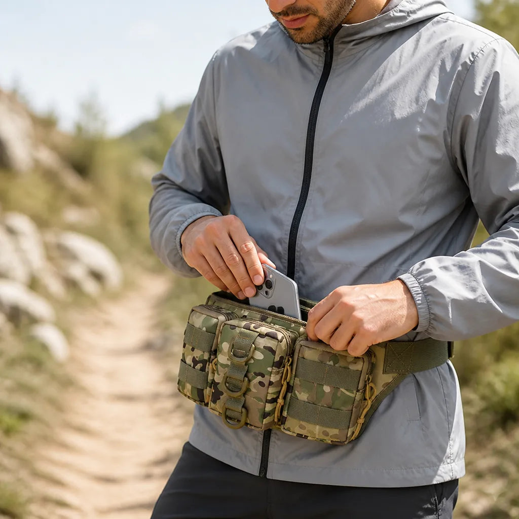 Waist Bag Waterproof 800D Oxford Three Zippered Pockets