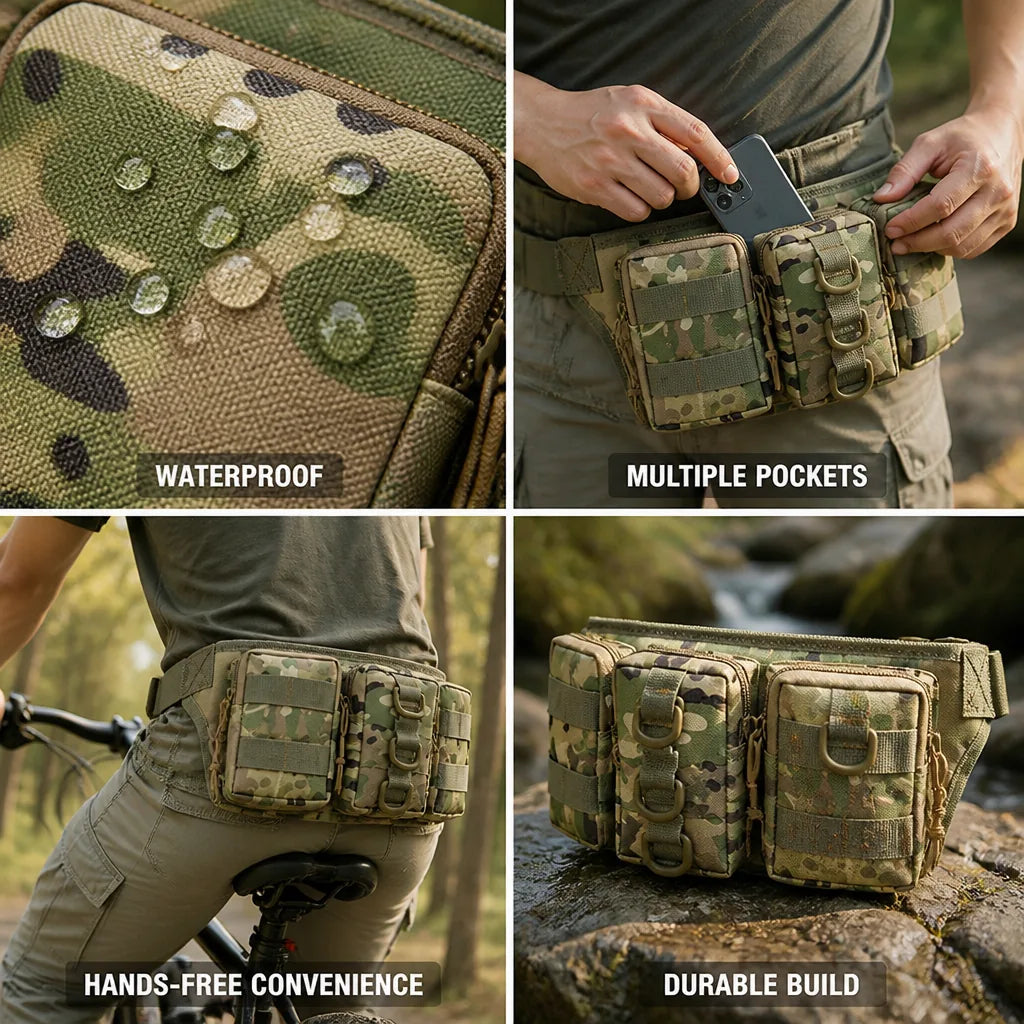 Waist Bag Waterproof 800D Oxford Three Zippered Pockets