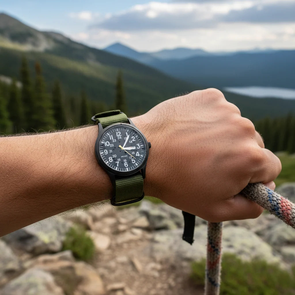 Watch Water-Resistant Nylon Strap & Stainless Steel Case